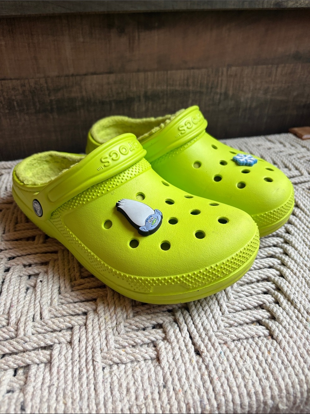 Fuzzy CROCS Classic Clog in Neon Lime
